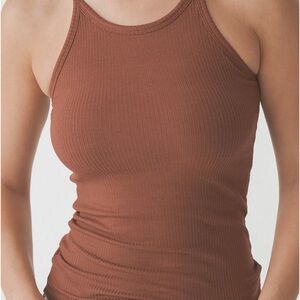 Klassy Network, Ribbed High Neck Brami, Brown Ribbed Tank